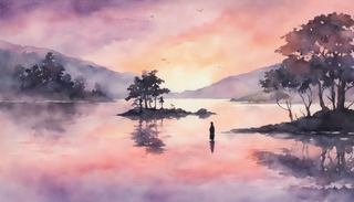 Peaceful dawn landscape with a solitary individual