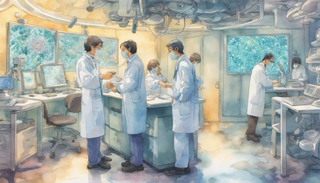 Doctors examining a holographic render of Sarcoma cells