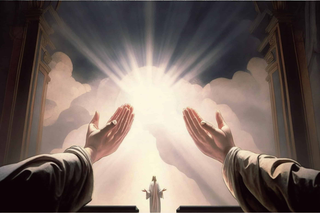 Two pairs of hands praising heaven