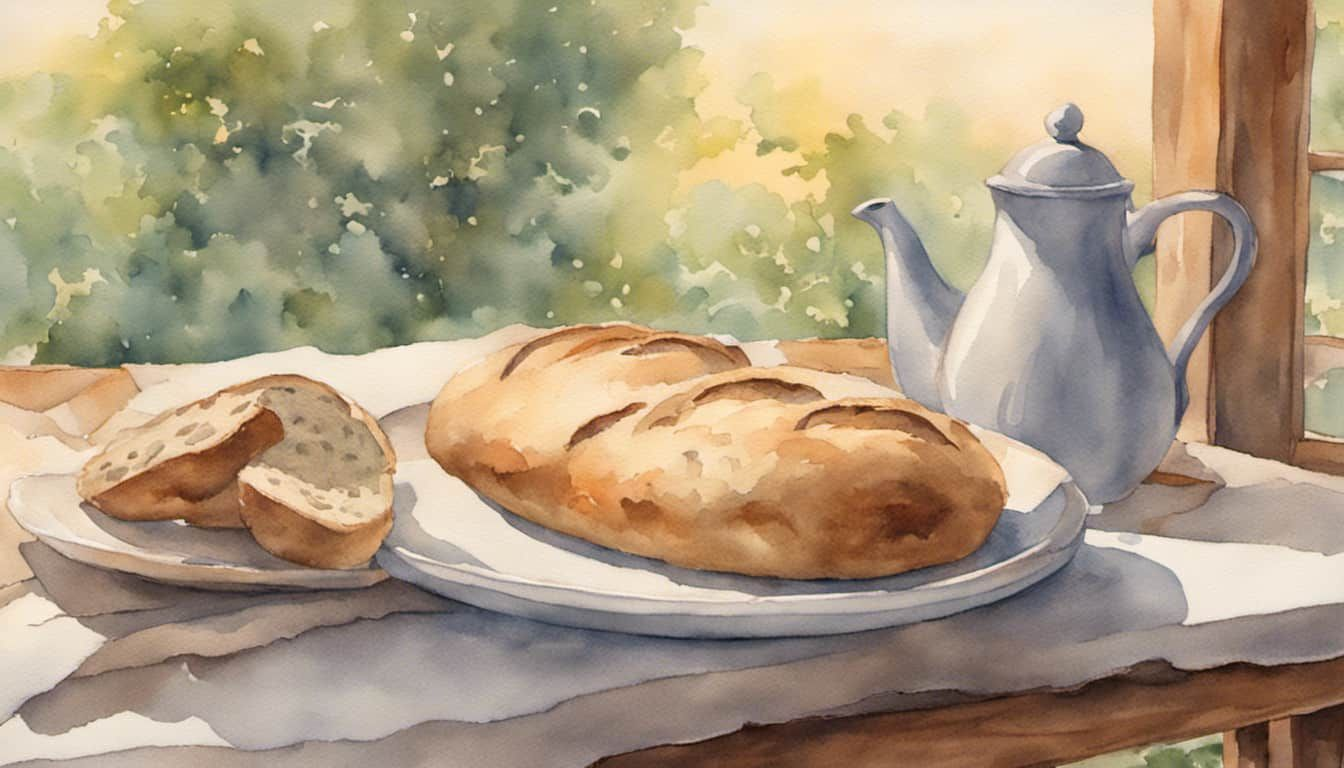 A tranquil morning breakfast scene with fresh bread