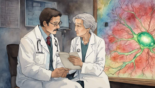 Doctor explaining bile duct cancer diagram to patient