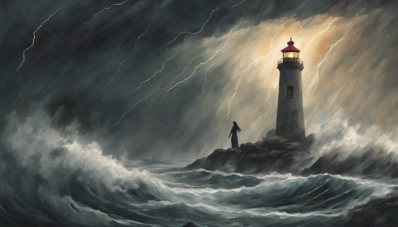 A friend embedded in a fierce storm with a calming lighthouse in the distance