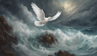 A dove flying above a stormy sea, representing healing, guidance, and strength in a toxic relationship