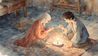 Two individuals praying over a lit candle for relationship healing after a dispute