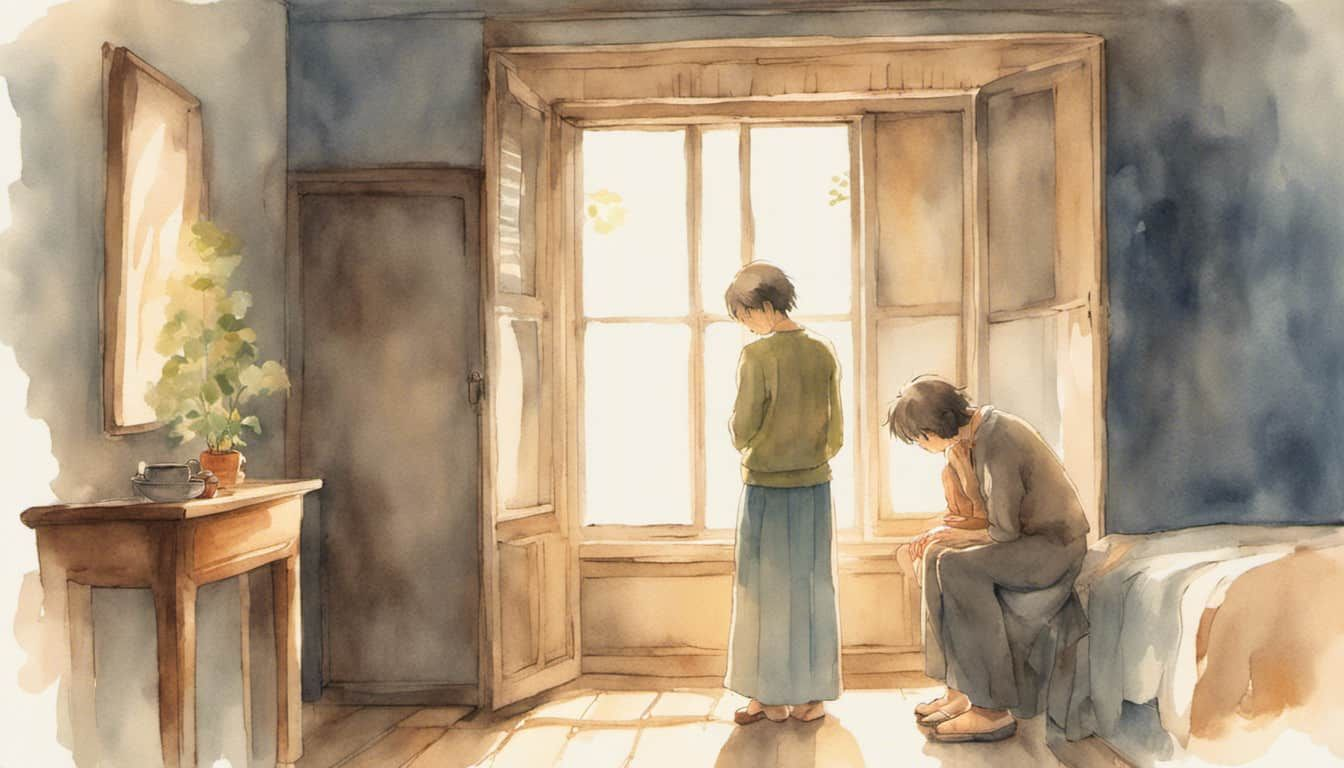 Foster parents staring into an empty room with hopeful anticipation