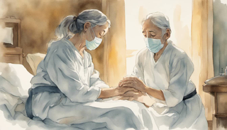 Hospice worker holding a patient's hand