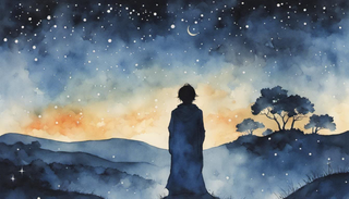 Person in fervent prayer under a starry night
