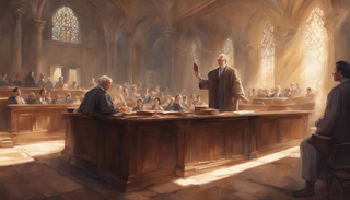 Lawyer in Courtroom with Divine Light