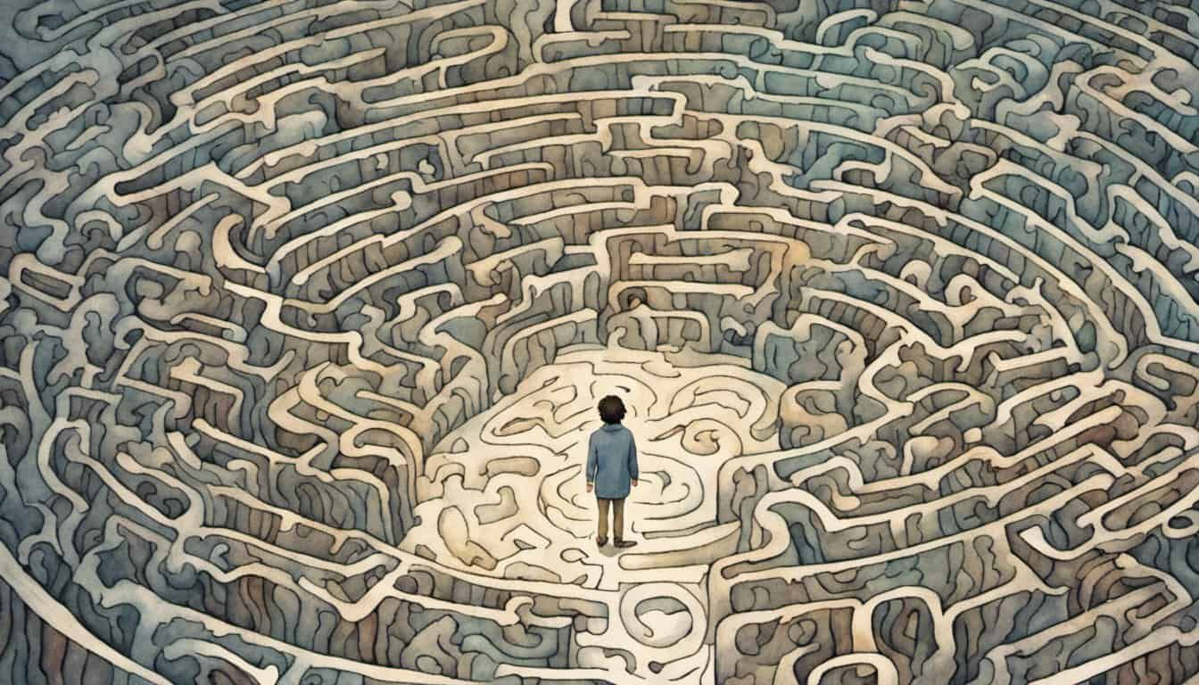 A person navigating through a maze that represents brain and mental disorders