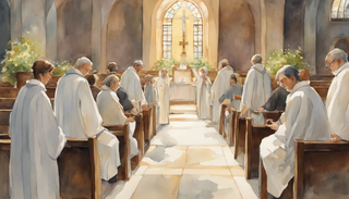 Eucharistic ministers administering communion to congregation members