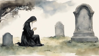 Person mourning at a grave