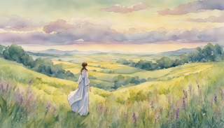 A lady in the fields enveloped in tranquility