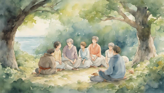 Group of people in a serene environment studying the bible
