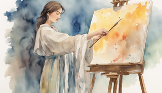 A woman painting a vibrant canvas, basking in the glow of divine inspiration