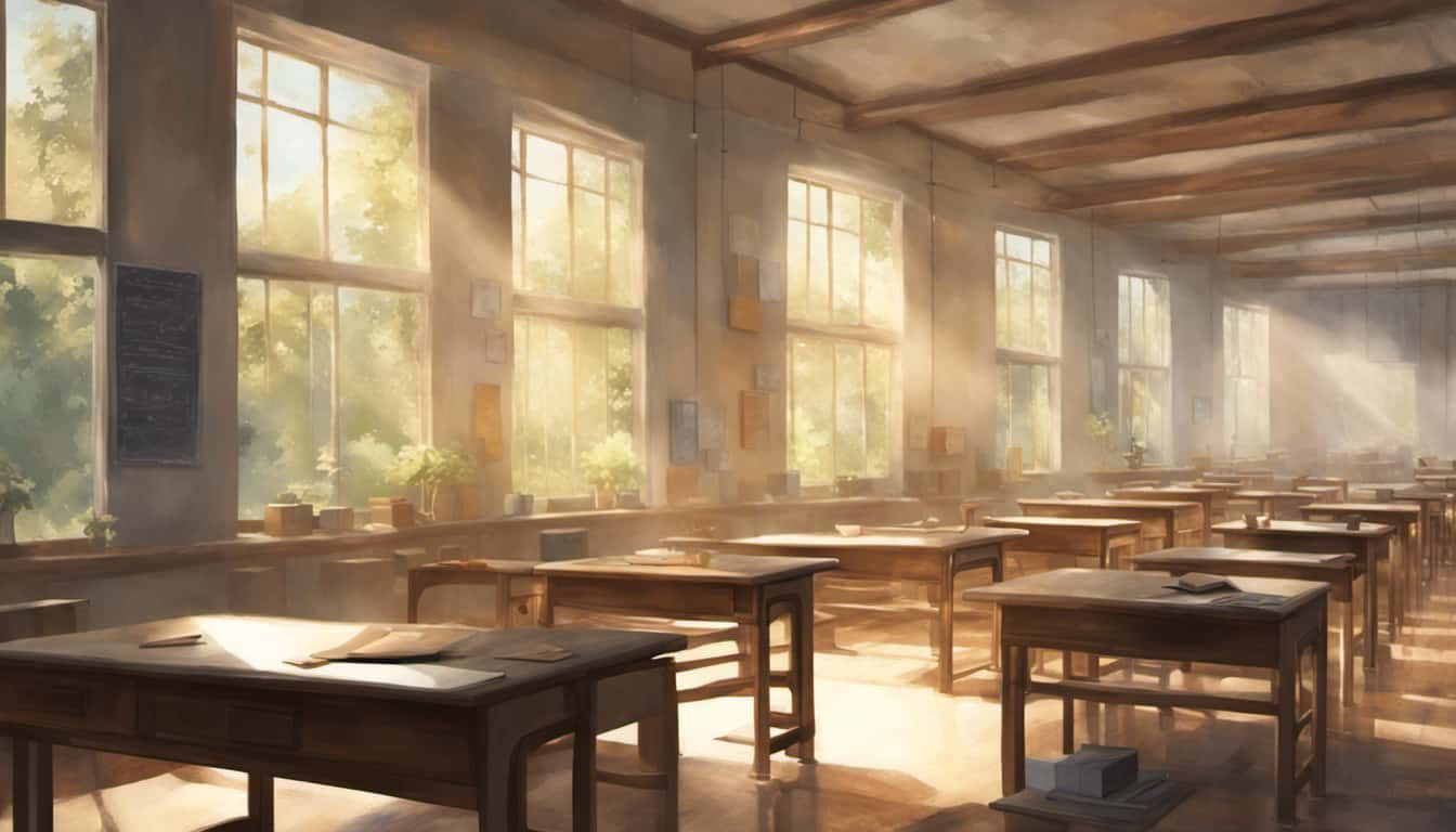 Peaceful school setting with nature elements