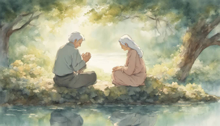 Elderly couple praying on their anniversary