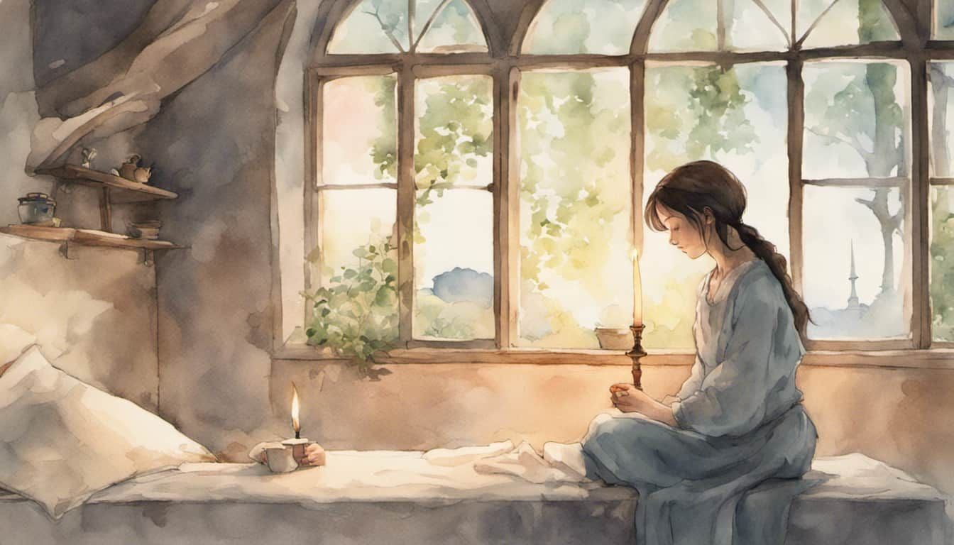 A woman preparing by lighting a candle alone in solitude