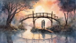 A couple rekindling their love on a bridge under the starlight