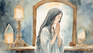 Woman praying with a mirror reflecting her