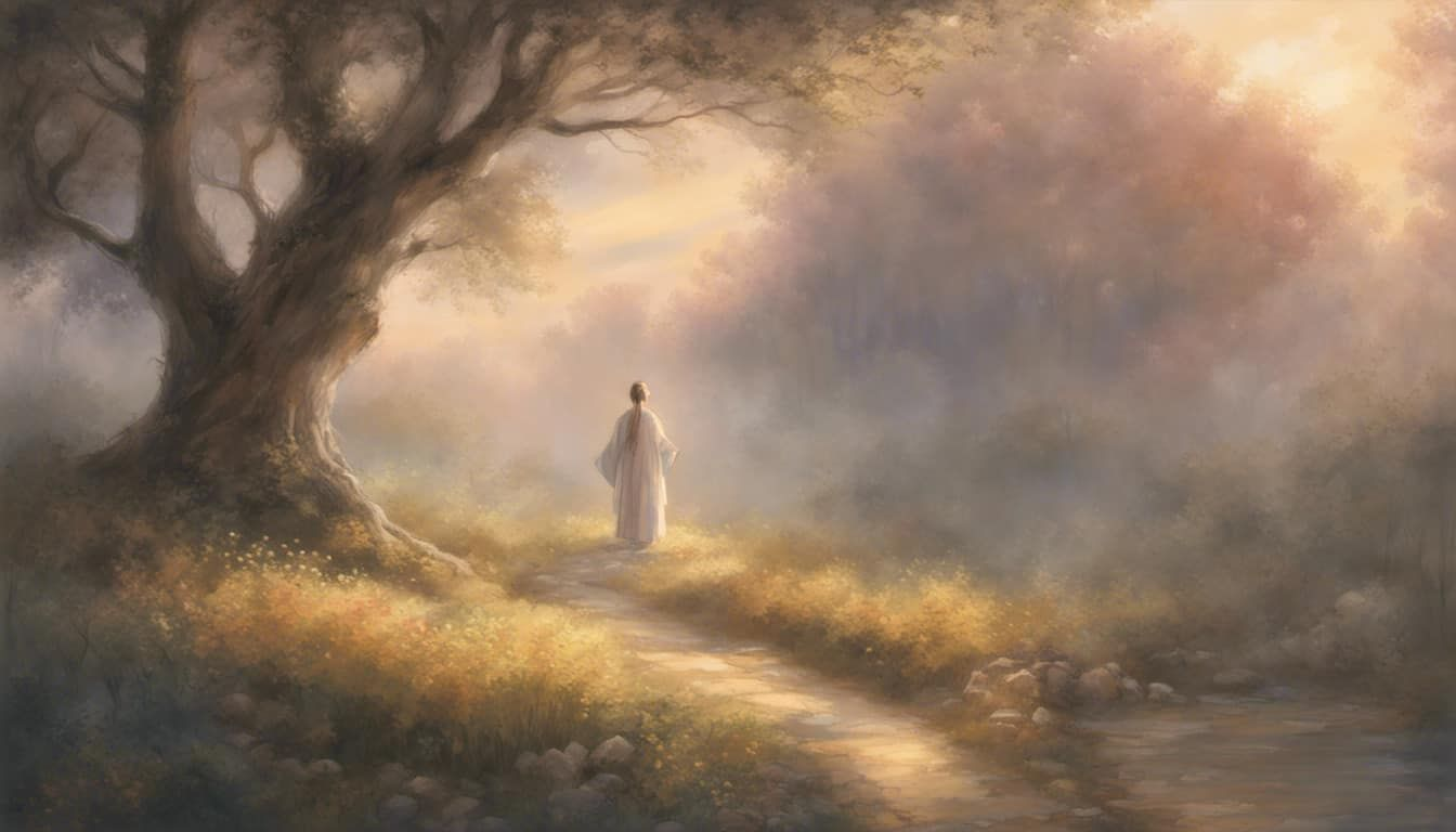 A person on spiritual journey amidst serene landscape