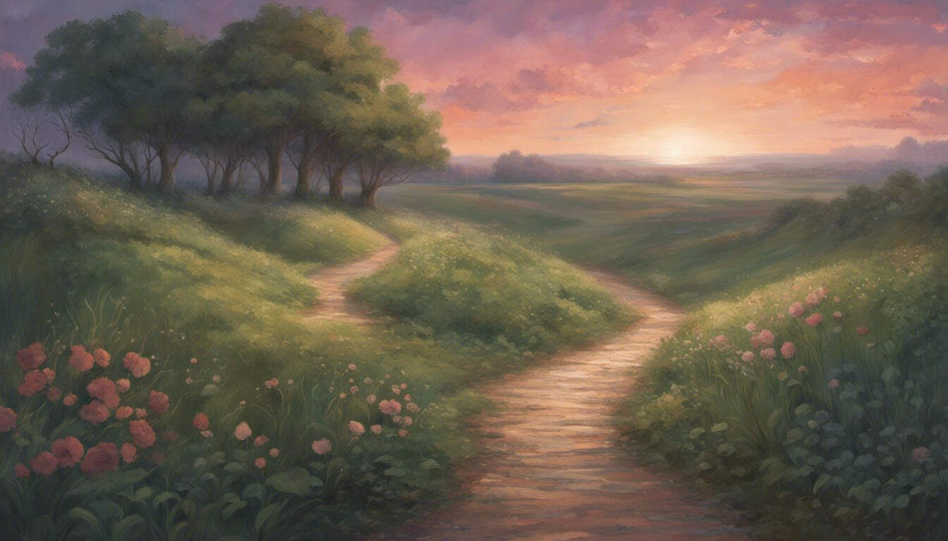 Pathway amidst tranquil nature at twilight
