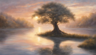 Image of tranquil landscape with elements signifying divine grace