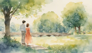 Single woman watching a loving couple in a park