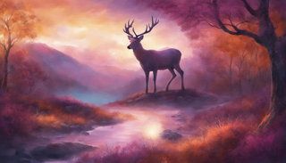 An illuminated glen with a tranquil deer