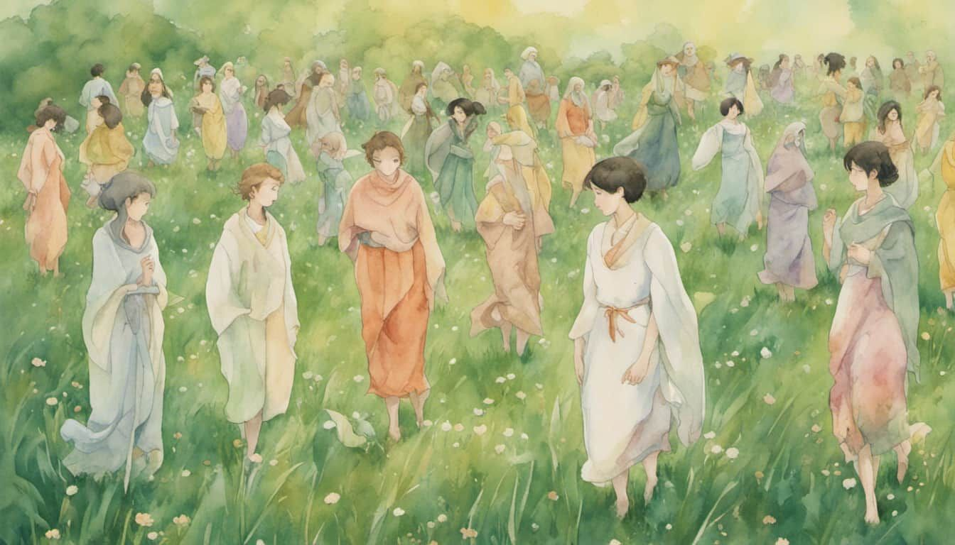 Women gathered in natural setting, emanating light