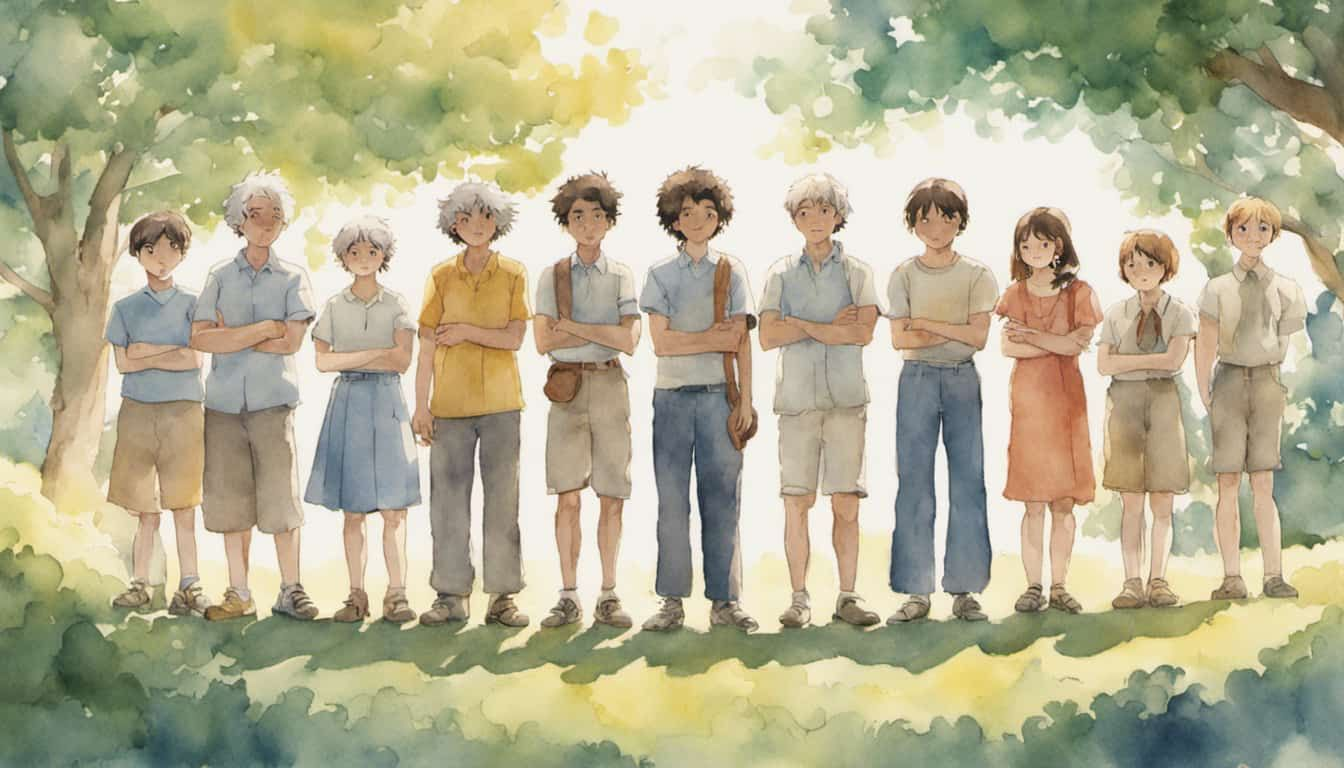 A team of diverse individuals, in a circle, holding hands under a bright sky