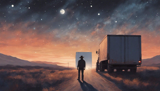 Truck driver under a starry sky