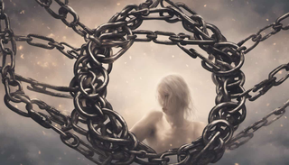 Light enveloping a person surrounded by broken chains